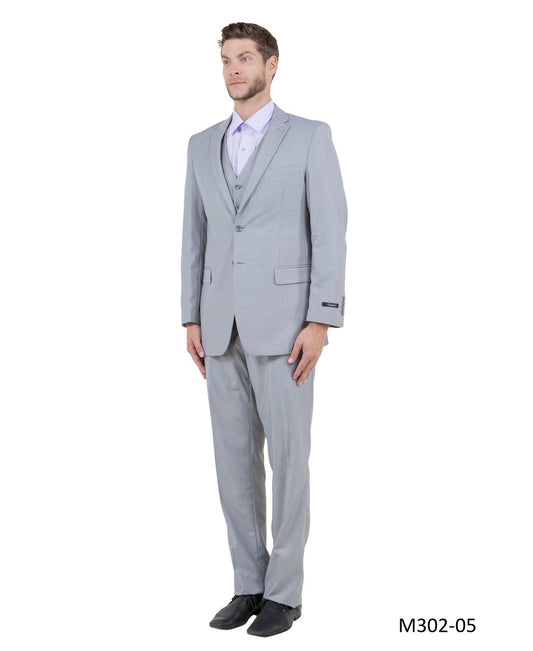 Solid Light Grey Notch Lapel 3 Piece Modern Fit Demantie Men's Suit