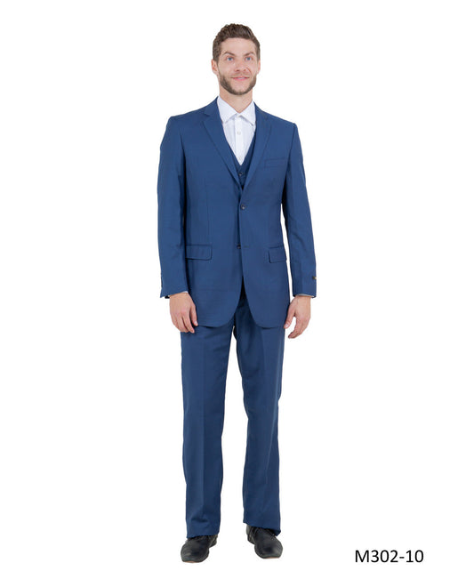 Solid Indigo Blue Notch Lapel 3 Piece Modern Fit Demantie Men's Suit