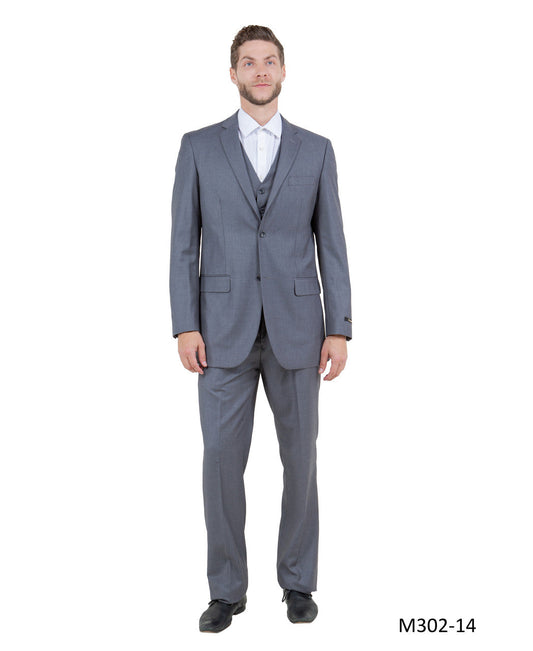 Solid Grey Notch Lapel 3 Piece Modern Fit Demantie Men's Suit