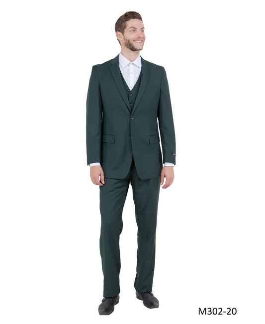 Solid Green Notch Lapel 3 Piece Modern Fit Demantie Men's Suit