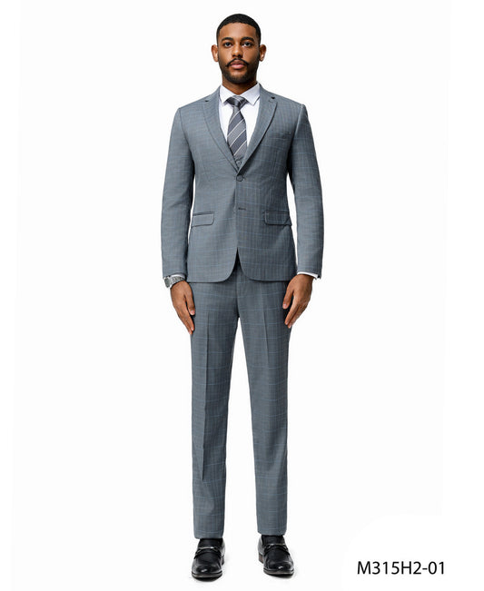 Grey Plaid Notch Lapel 3 Piece Hybrid Fit Sean Alexander Men's Suit