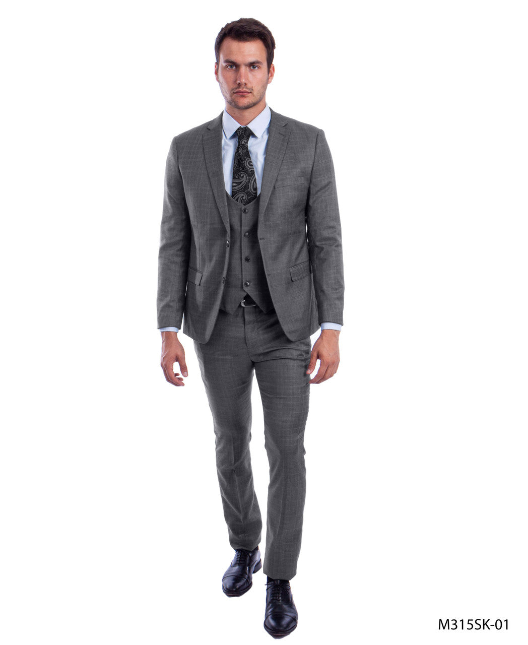 Grey Plaid Notch Lapel 3 Piece Hybrid Fit Sean Alexander Men's Suit