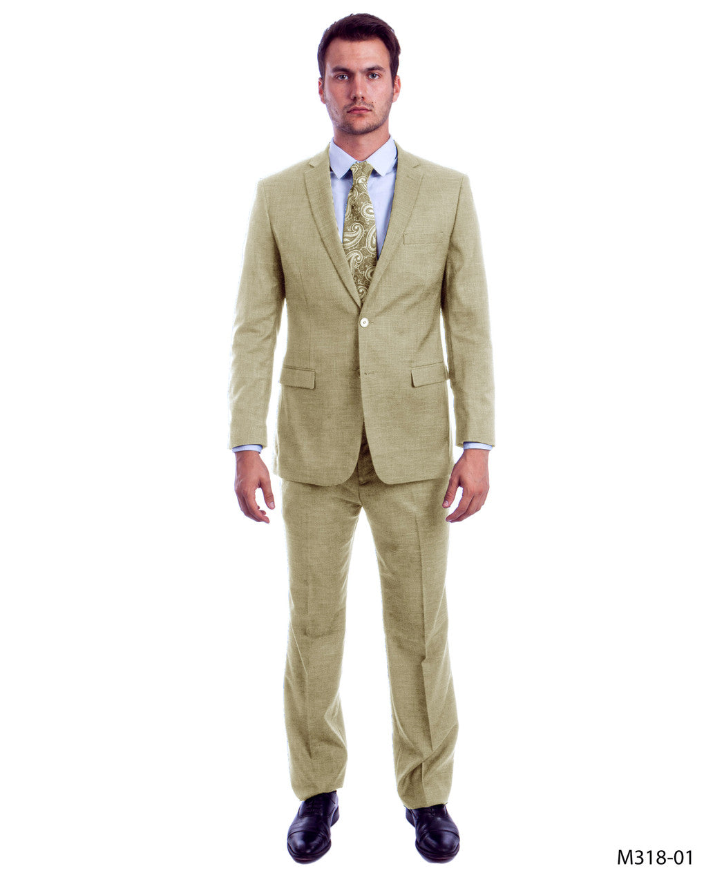 Light Beige Sharkskin Notch Lapel 2 Piece Hybrid Fit Sean Alexander Men's Suit