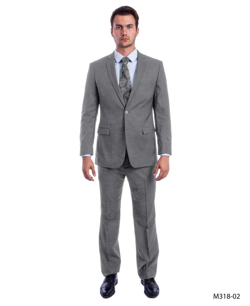 Light Grey Sharkskin Notch Lapel 2 Piece Hybrid Fit Sean Alexander Men's Suit