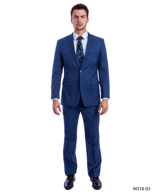 Mid Blue Sharkskin Notch Lapel 2 Piece Hybrid Fit Sean Alexander Men's Suit