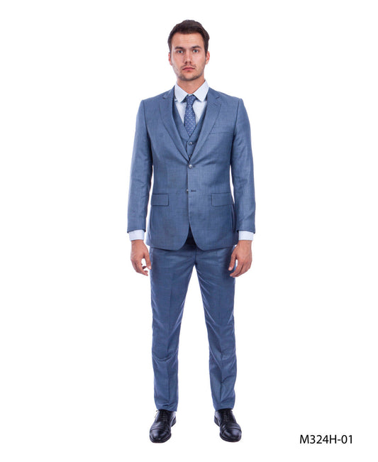 Ocean Sharkskin Notch lapel 3 Piece Hybrid Fit Tazzio Men's Suit