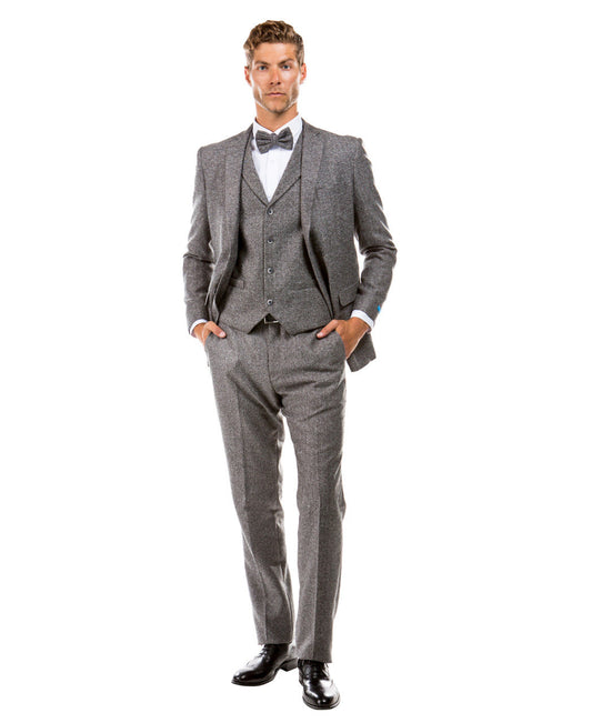 Grey Tweed Notch lapel 3 Piece Hybrid Fit Sean Alexander Men's Suit