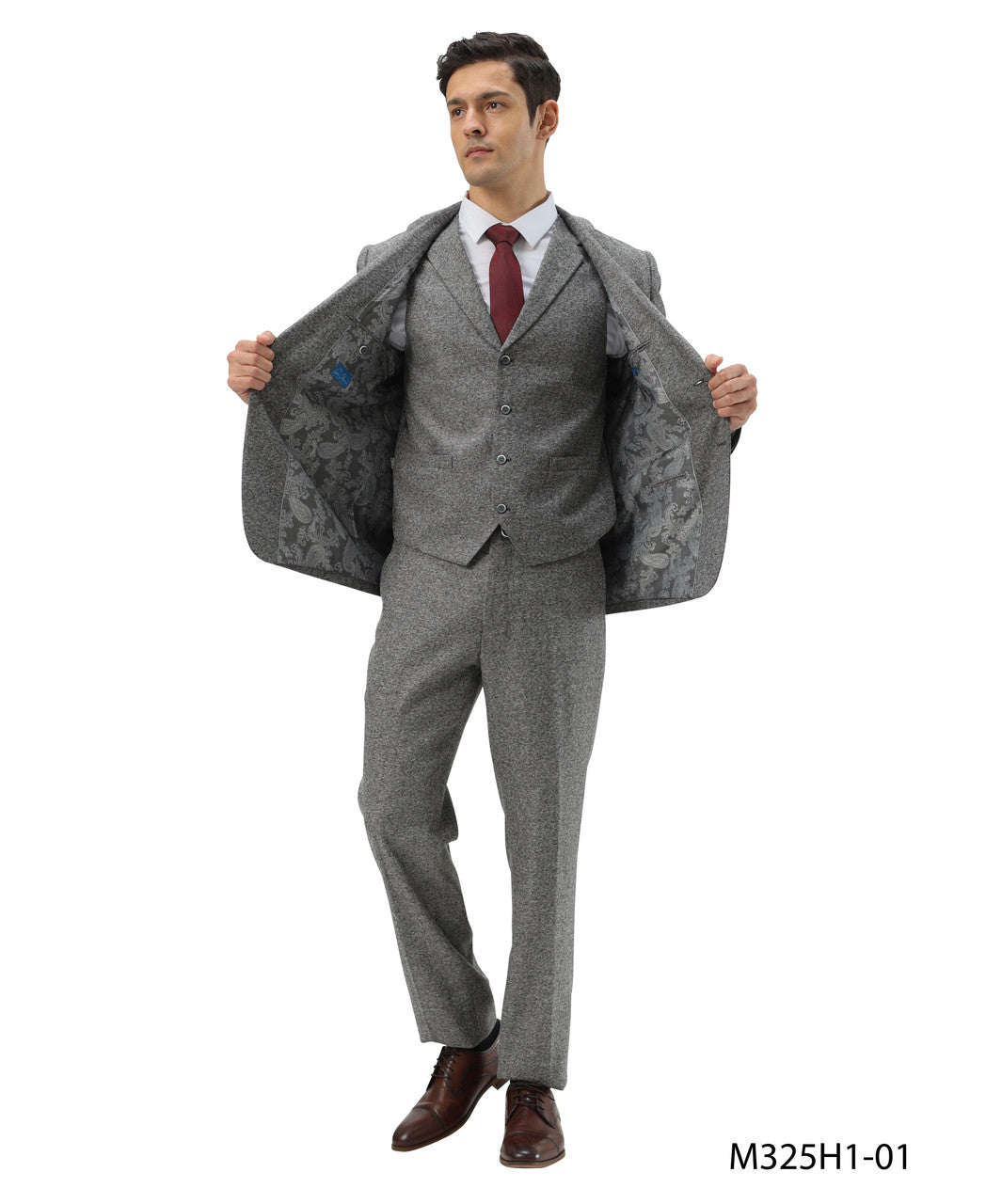 Grey Tweed Notch lapel 3 Piece Hybrid Fit Sean Alexander Men's Suit