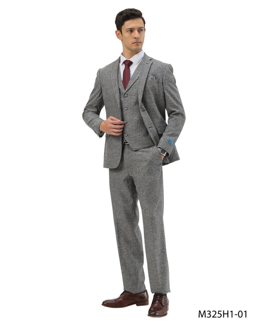 Grey Tweed Notch lapel 3 Piece Hybrid Fit Sean Alexander Men's Suit