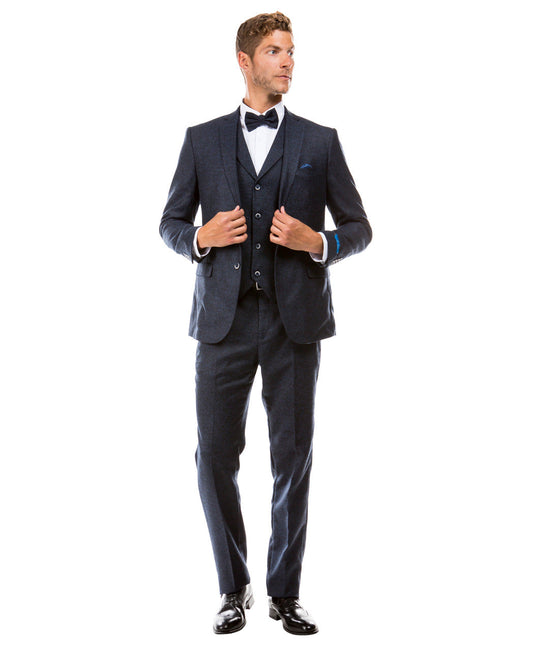 Navy Tweed Notch lapel 3 Piece Hybrid Fit Sean Alexander Men's Suit