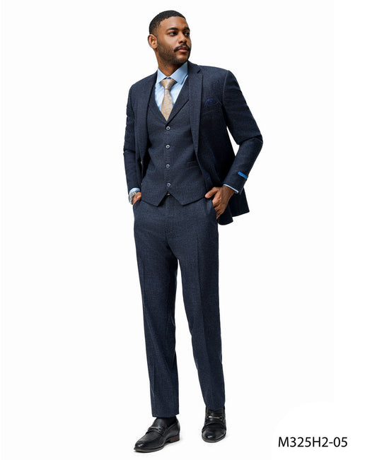 Navy Tweed Notch lapel 3 Piece Hybrid Fit Sean Alexander Men's Suit
