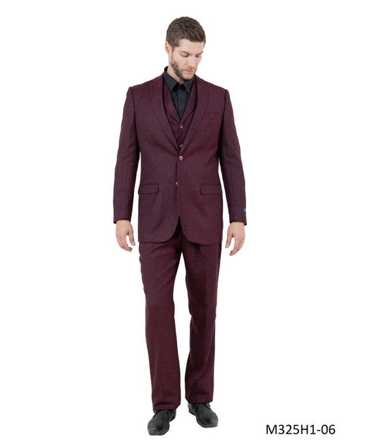 Burgundy Tweed Notch lapel 3 Piece Hybrid Fit Sean Alexander Men's Suit