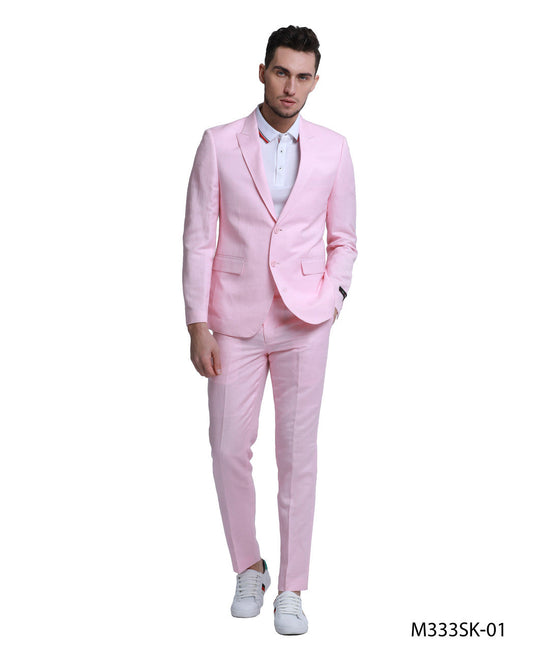 Pink Linen Peak lapel 2 Piece Skinny Fit Tazzio Men's Suit