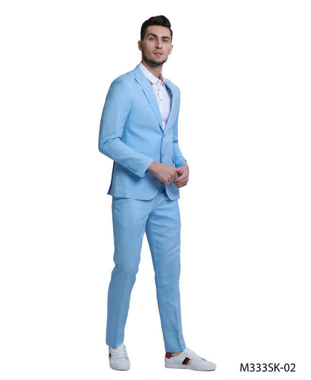 Baby Blue Linen Peak lapel 2 Piece Skinny Fit Tazzio Men's Suit