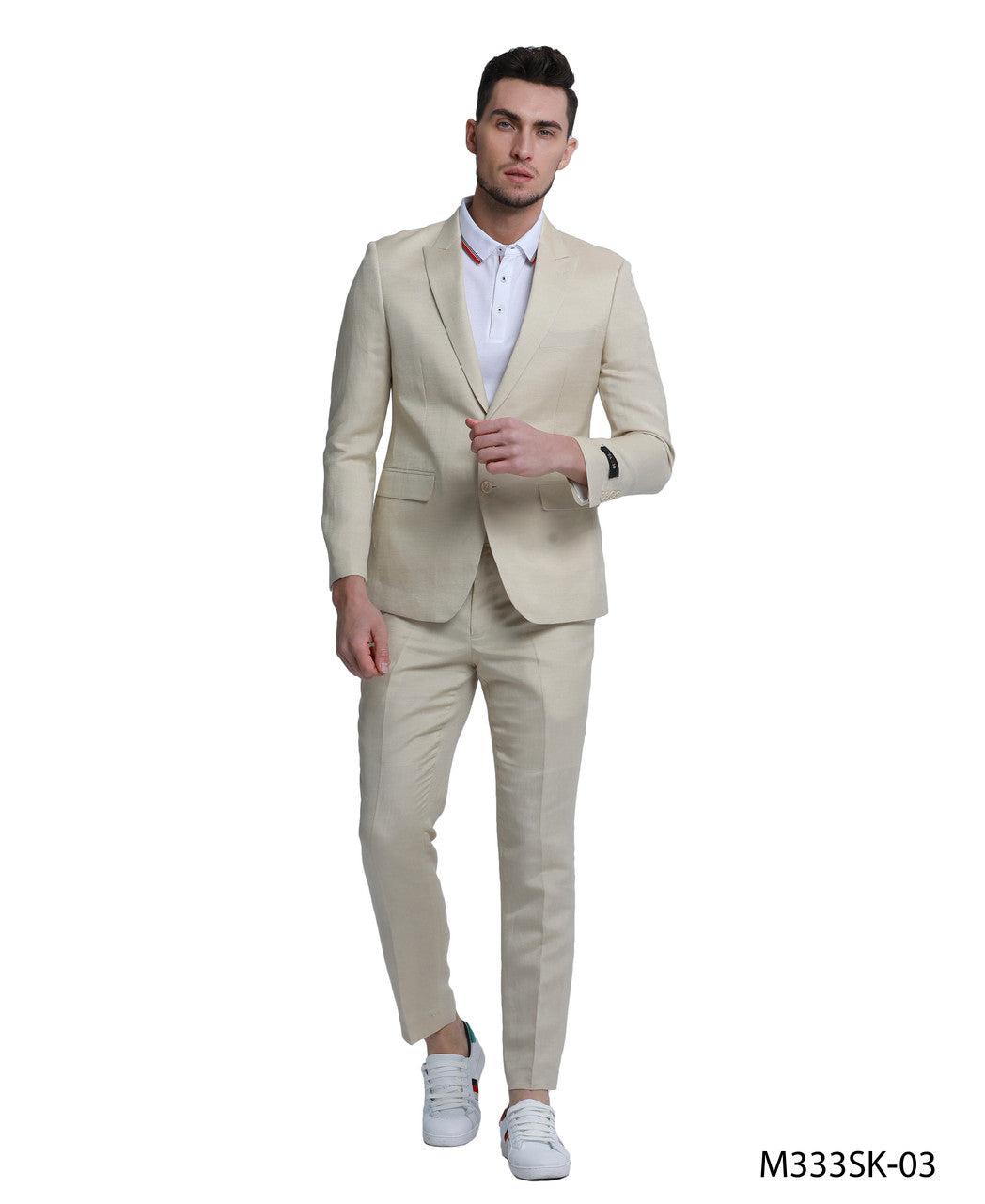 Tan Linen Peak lapel 2 Piece Skinny Fit Tazzio Men's Suit