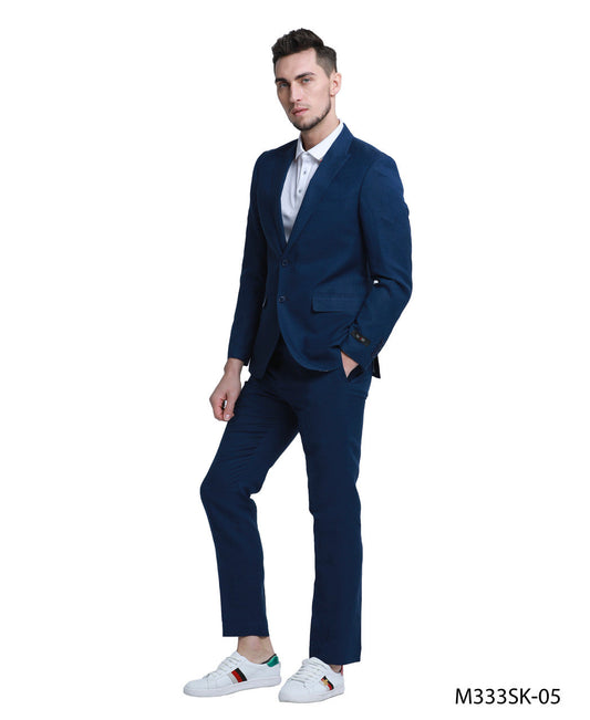 Navy Linen Peak lapel 2 Piece Skinny Fit Tazzio Men's Suit