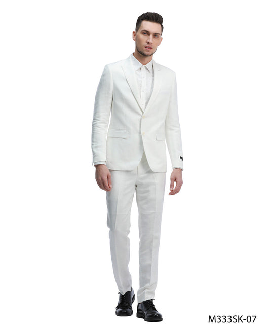 White Linen Peak lapel 2 Piece Skinny Fit Tazzio Men's Suit