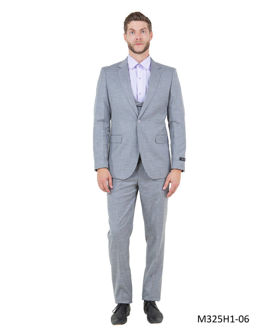 Light Grey Linen Sharkskin Notch Lapel 3 Piece Hybrid Fit Tazzio Men's Suit