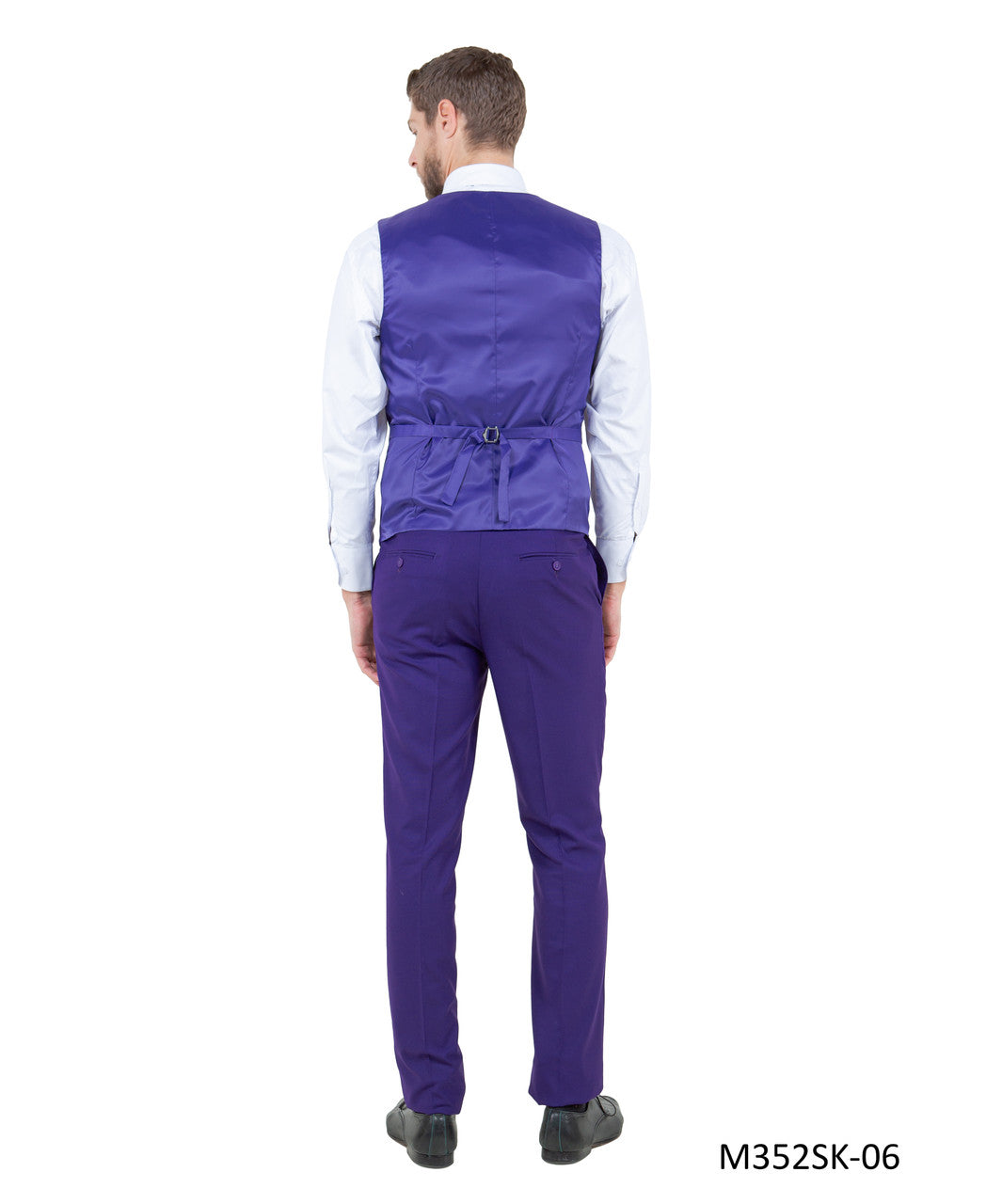 Purple Double Breasted Vest Shawl Lapel 3 Piece Skinny Fit Tazzio Men's Suit With Bowtie