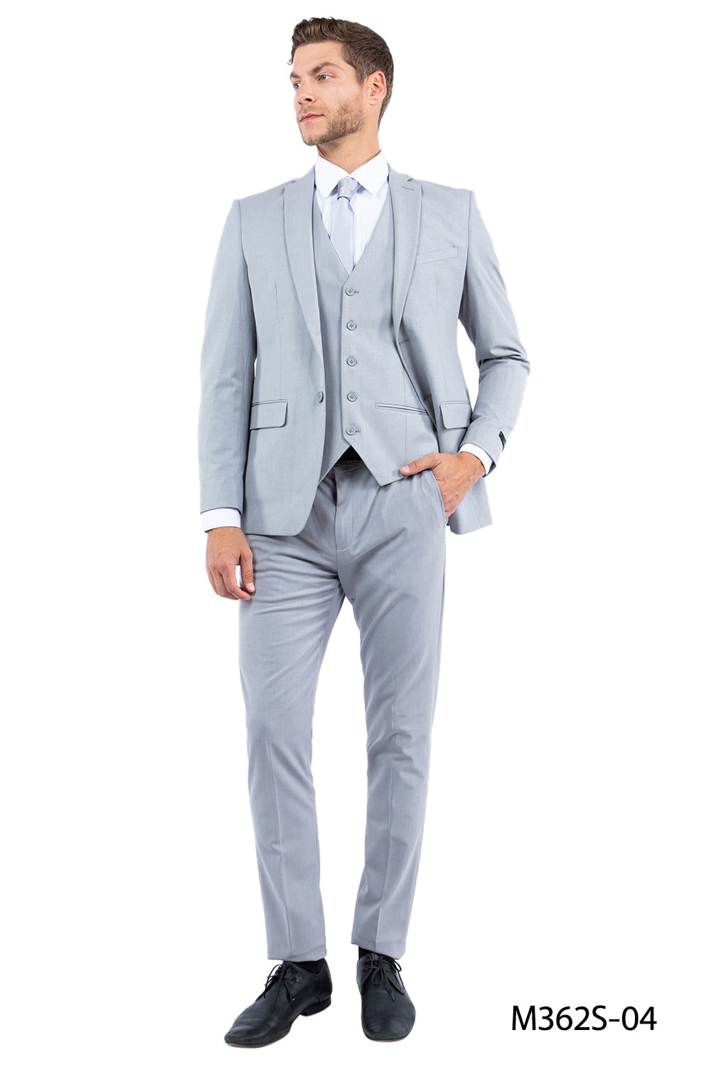 Premium Light Grey Notch Lapel 3 Piece Slim Fit Zegarie Flex Men's Suit