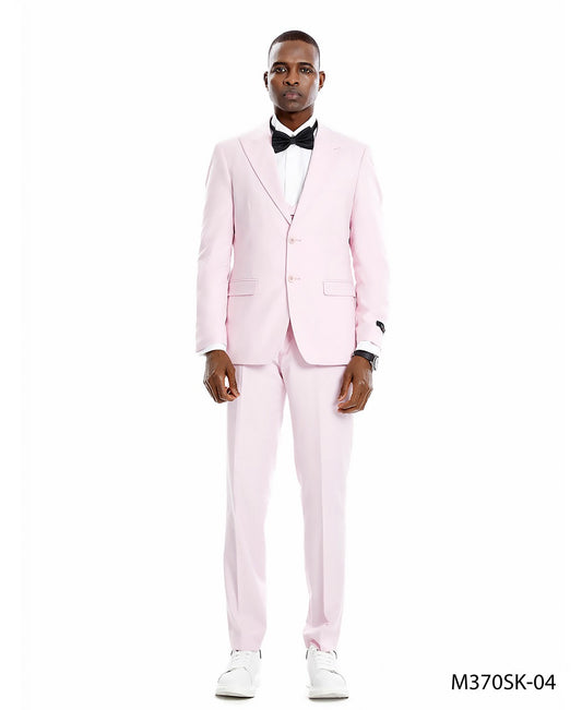 Pink Double Breasted Vest Peak Lapel 3 Piece Skinny Fit Tazzio Men's Suit