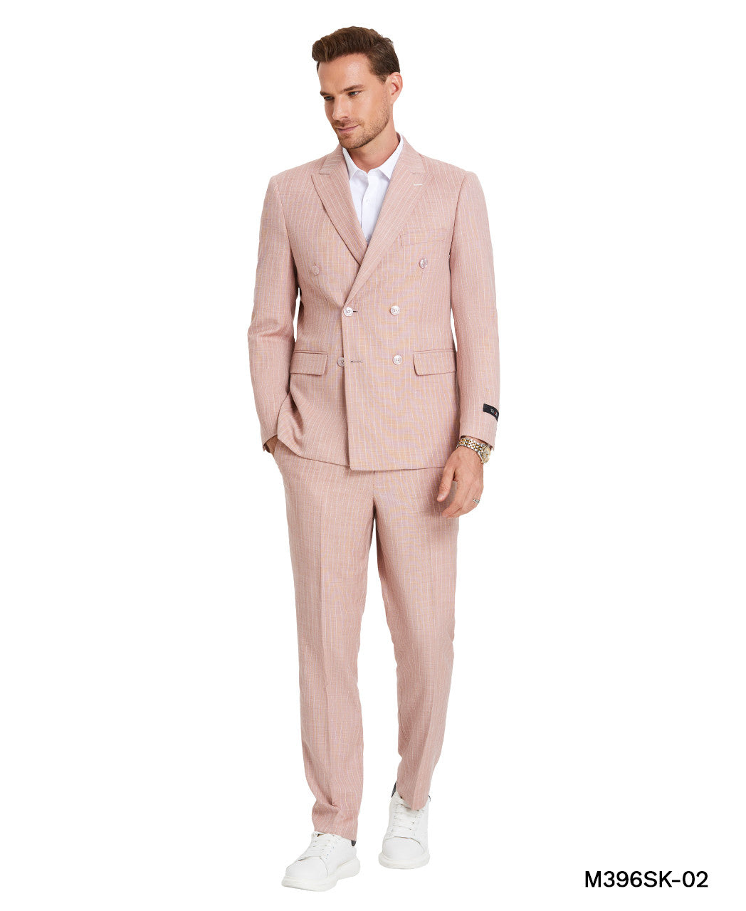 Rose Double Breasted Pinstriped Wide Peak Lapel 2 Piece Skinny Fit Tazzio Men's Suit