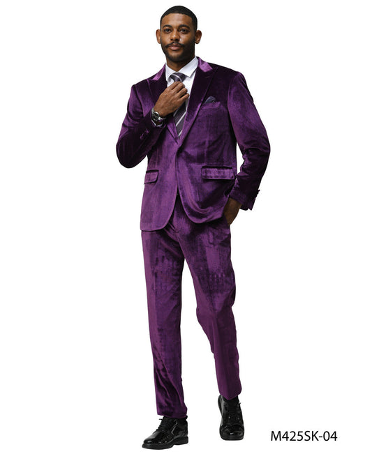 Purple Velvet Peak Lapel 2 Piece Skinny Fit Tazzio Men's Suit