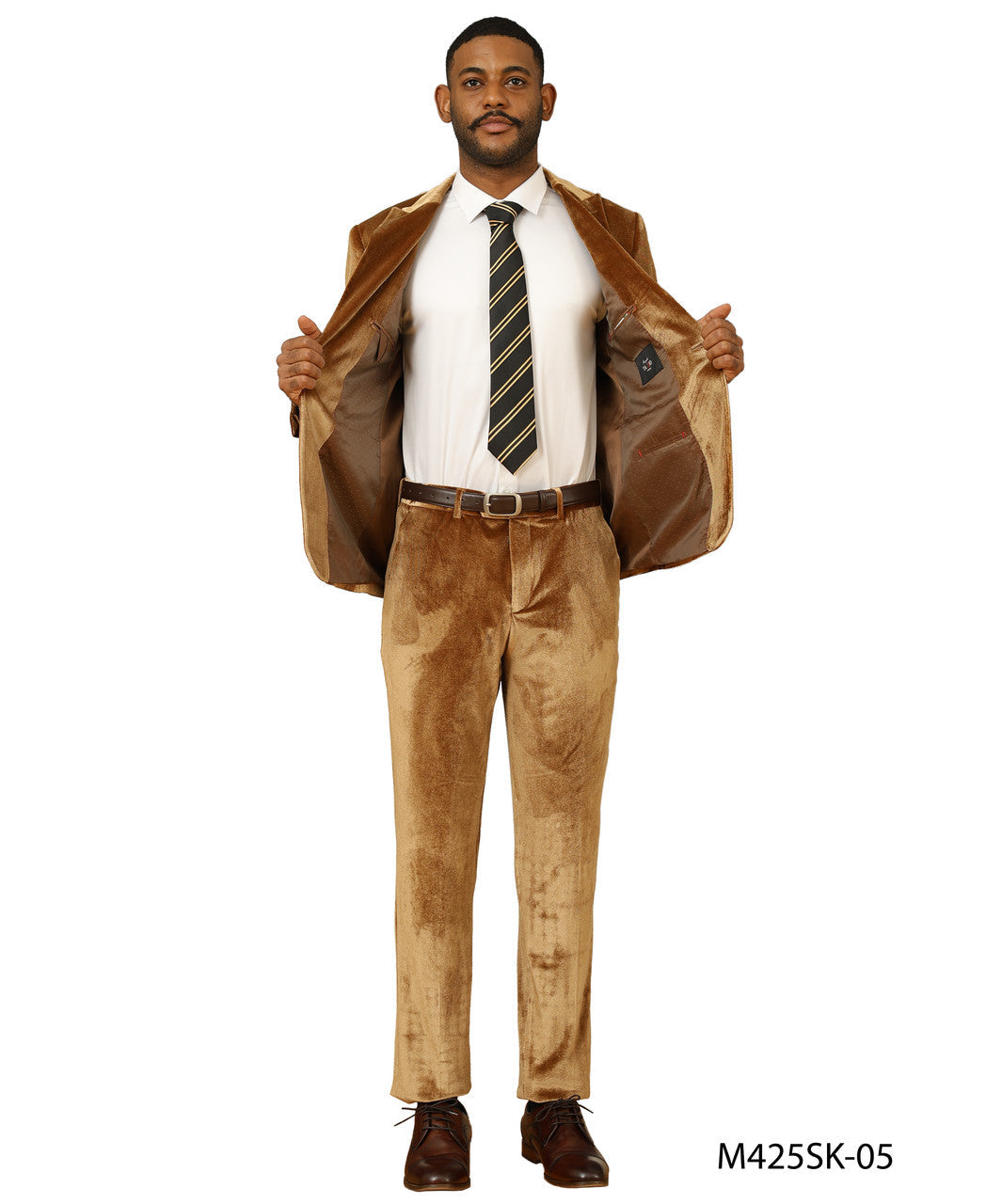 Gold Velvet Peak Lapel 2 Piece Skinny Fit Tazzio Men's Suit