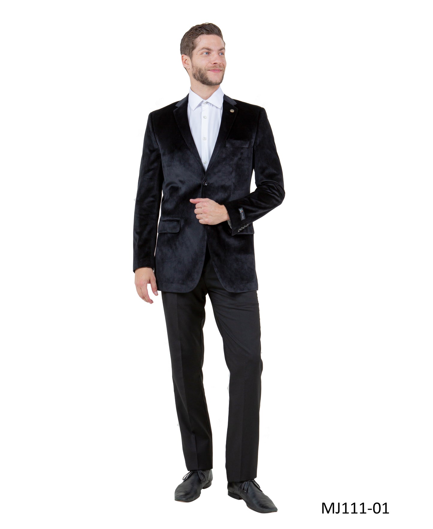 Solid Black Velvet Modern Fit Notch Lapel Tazzio Men's Jacket