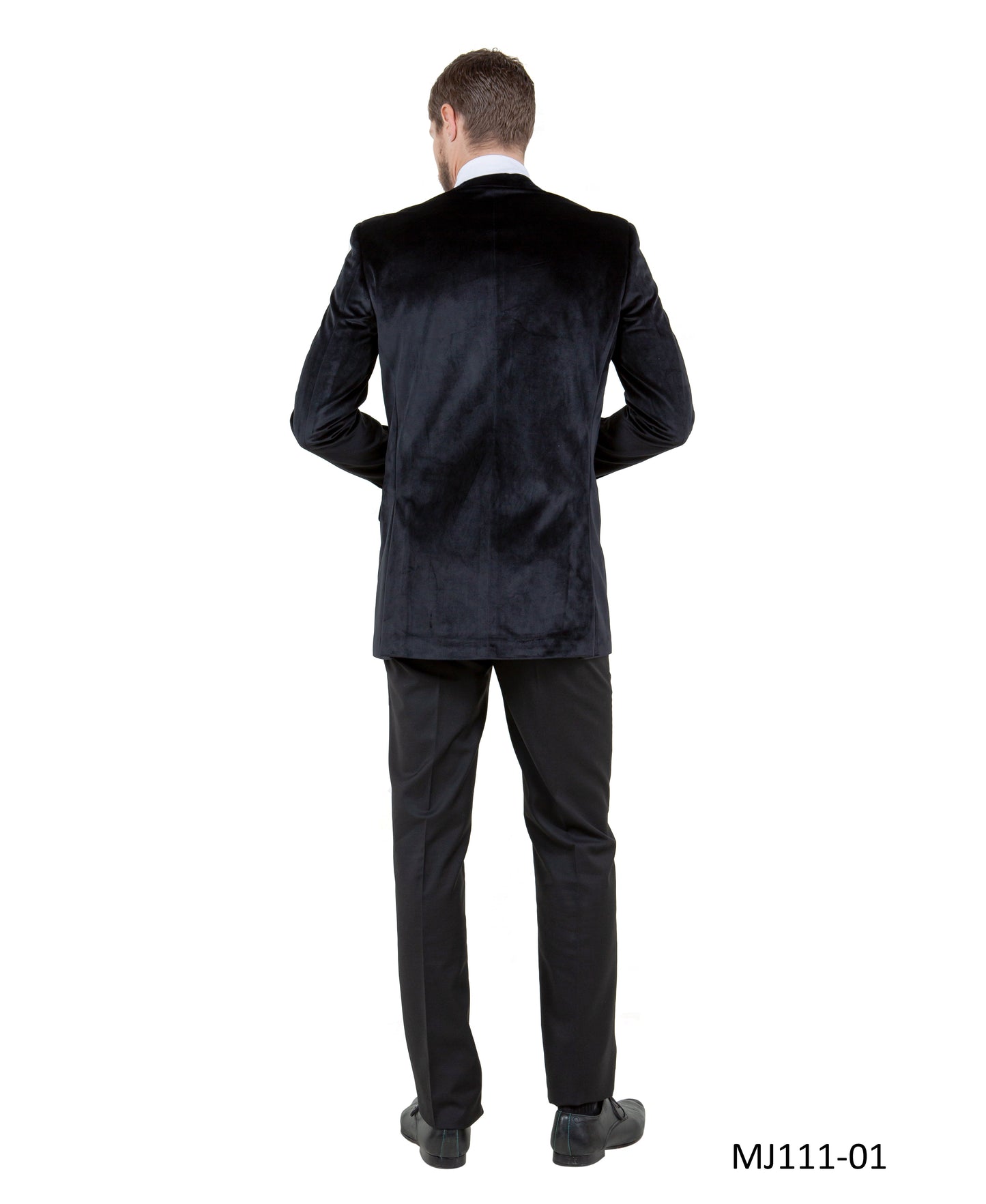 Solid Black Velvet Modern Fit Notch Lapel Tazzio Men's Jacket