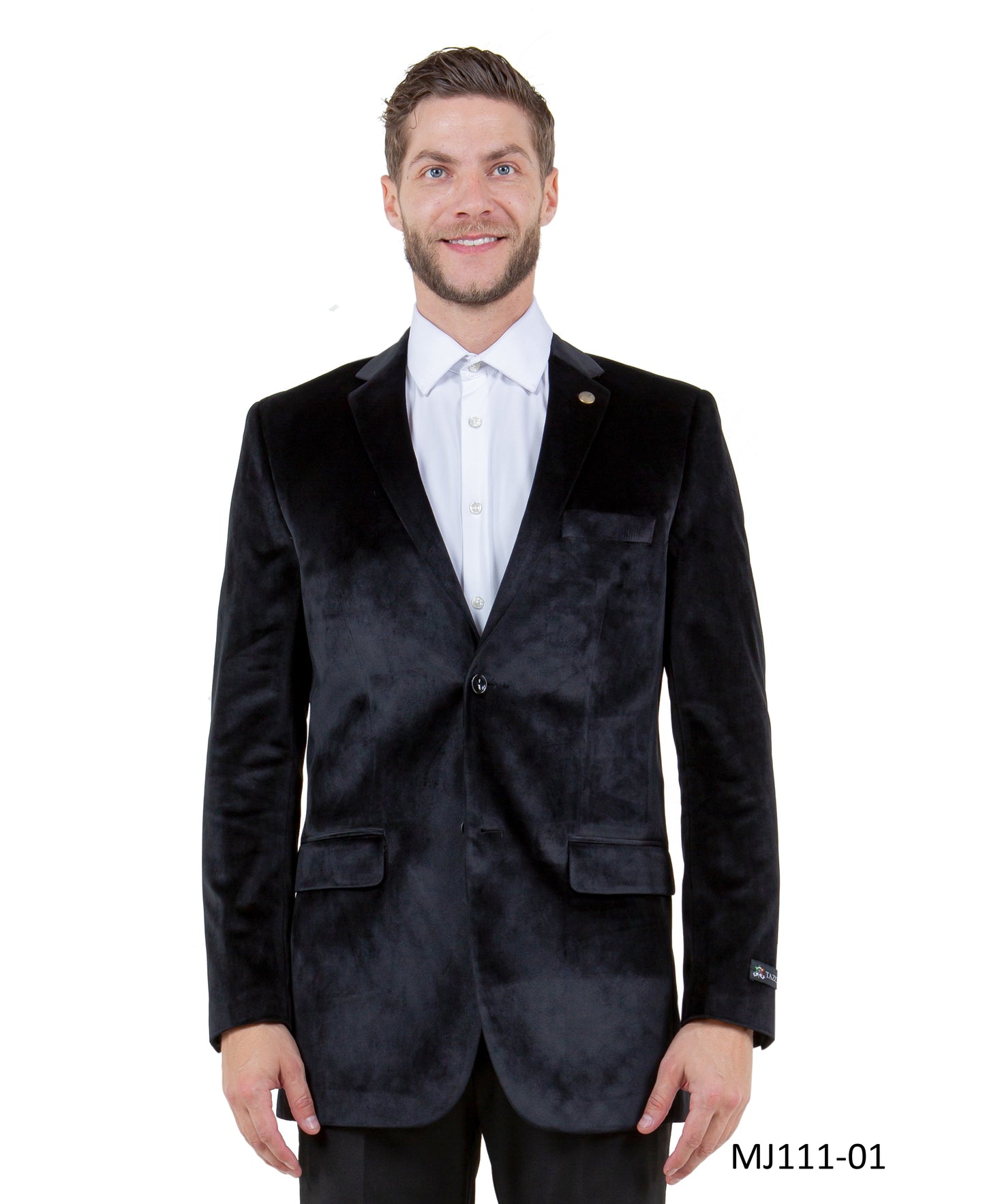 Solid Black Velvet Modern Fit Notch Lapel Tazzio Men's Jacket