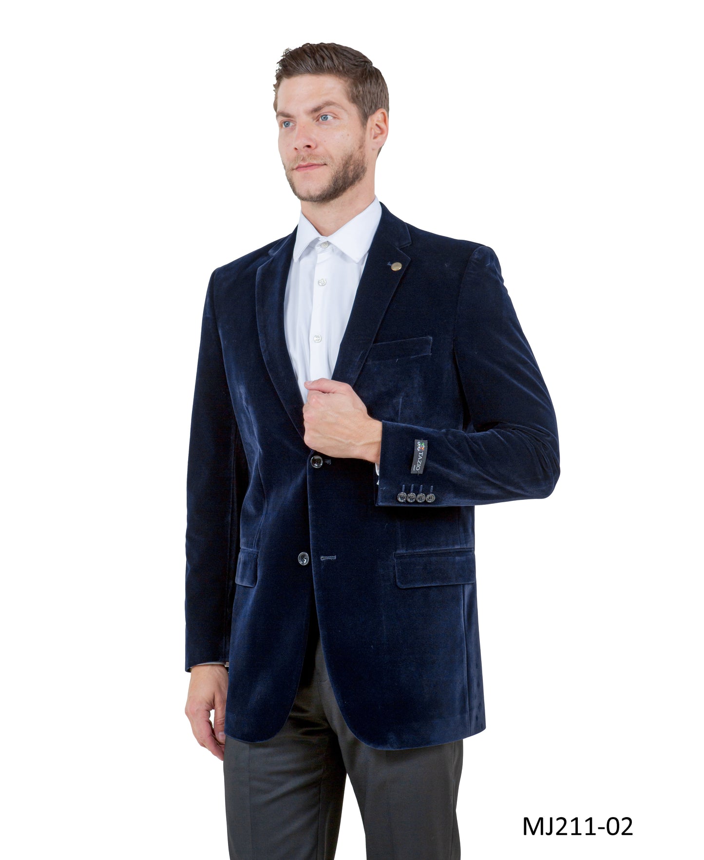 Solid Navy Velvet Modern Fit Notch Lapel Tazzio Men's Jacket