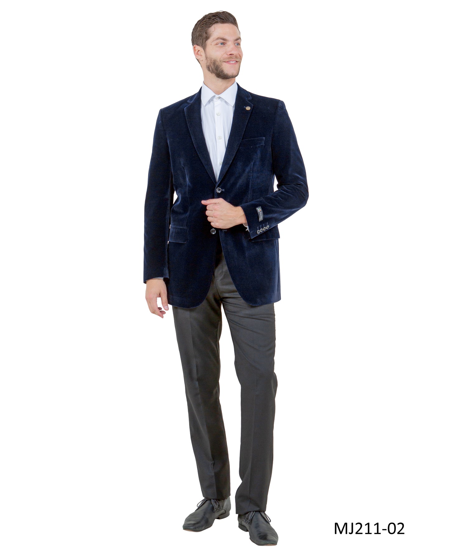 Solid Navy Velvet Modern Fit Notch Lapel Tazzio Men's Jacket