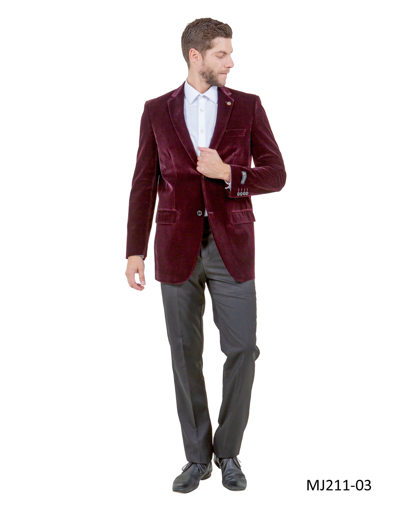 Solid Wine Velvet Modern Fit Notch Lapel Tazzio Men's Jacket