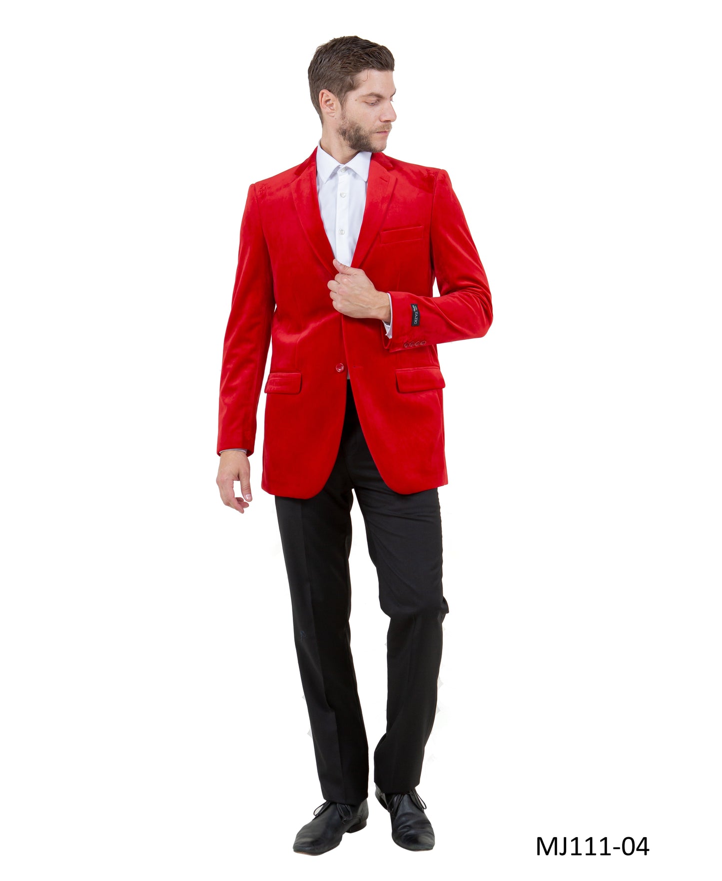 Solid Red Velvet Modern Fit Notch Lapel Tazzio Men's Jacket