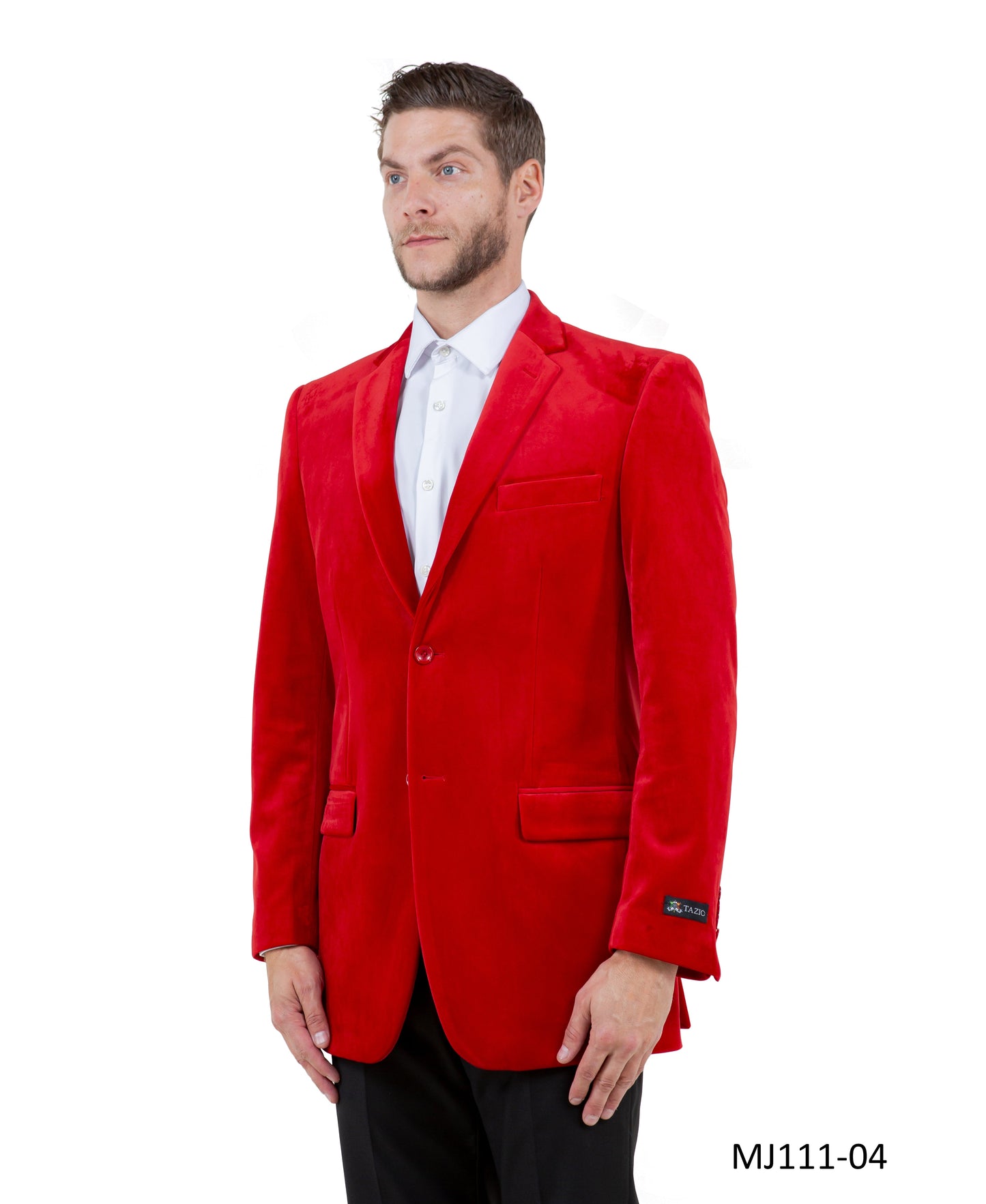 Solid Red Velvet Modern Fit Notch Lapel Tazzio Men's Jacket