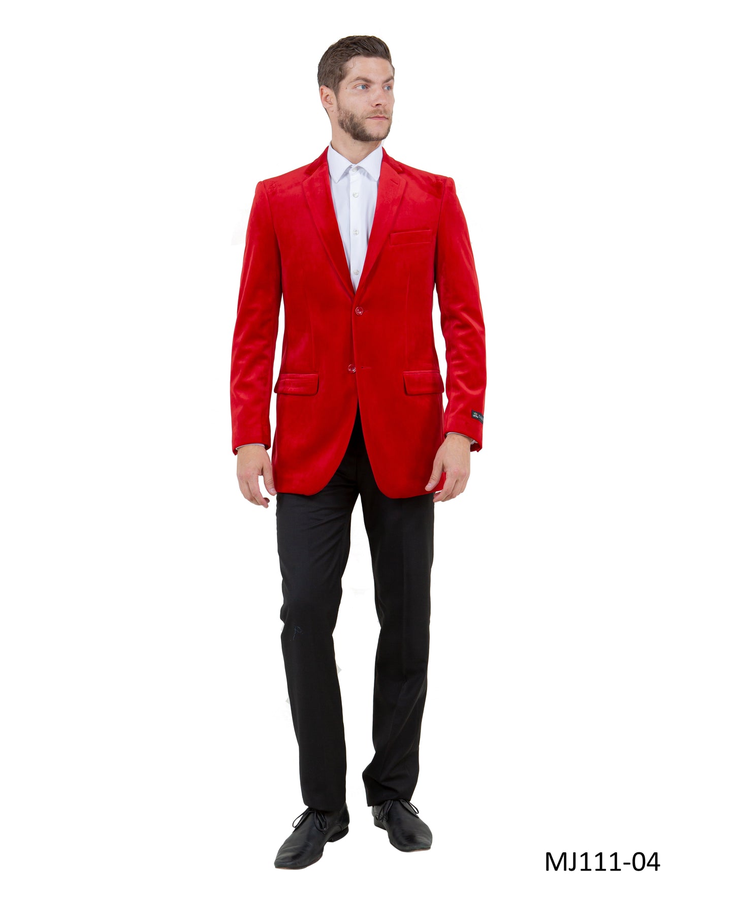 Solid Red Velvet Modern Fit Notch Lapel Tazzio Men's Jacket