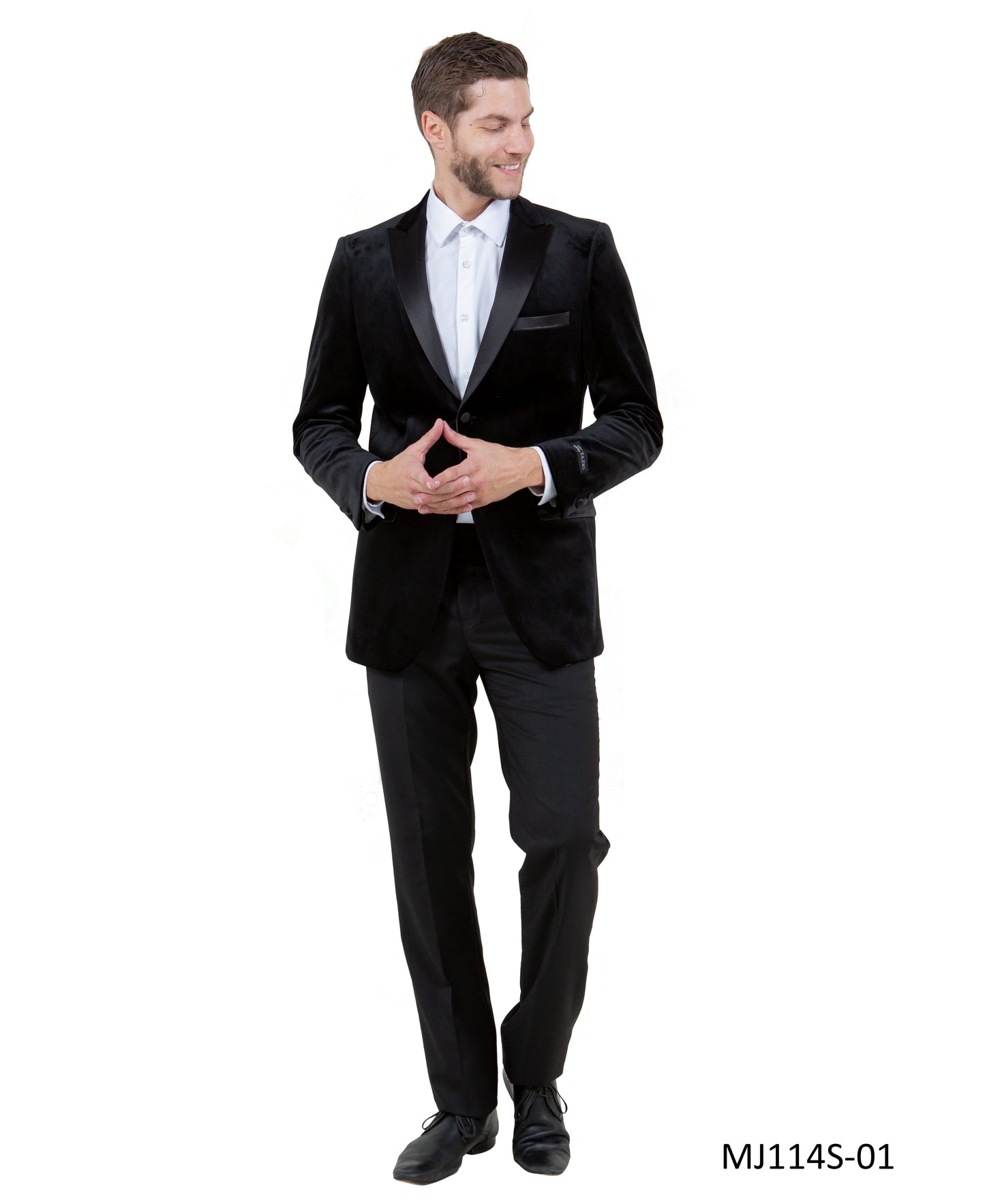 Black Velvet Modern Fit Satin Peak Lapel With Elbow Patch Tazzio Men's Jacket