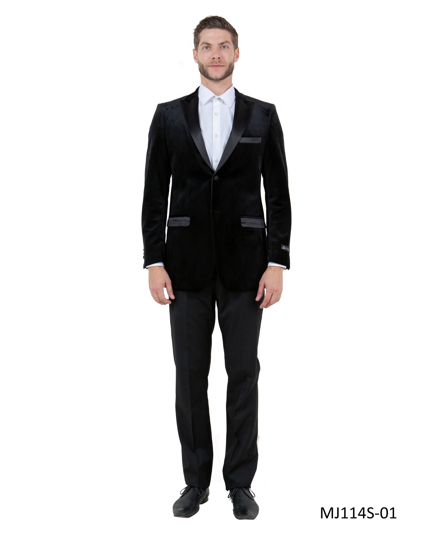 Black Velvet Modern Fit Satin Peak Lapel With Elbow Patch Tazzio Men's Jacket