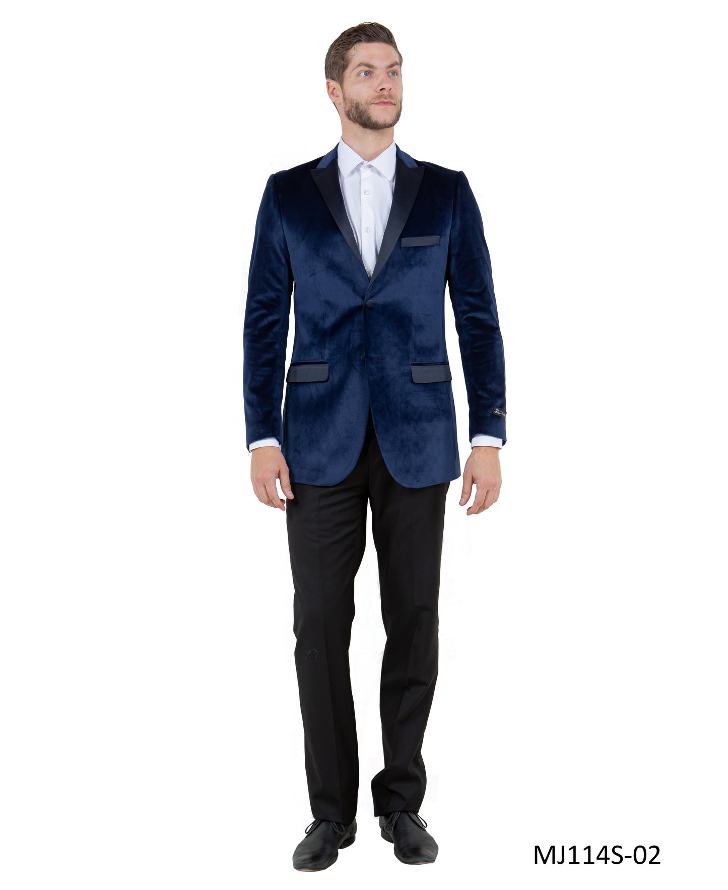 Navy Velvet Modern Fit Satin Peak Lapel With Elbow Patch Tazzio Men's Jacket