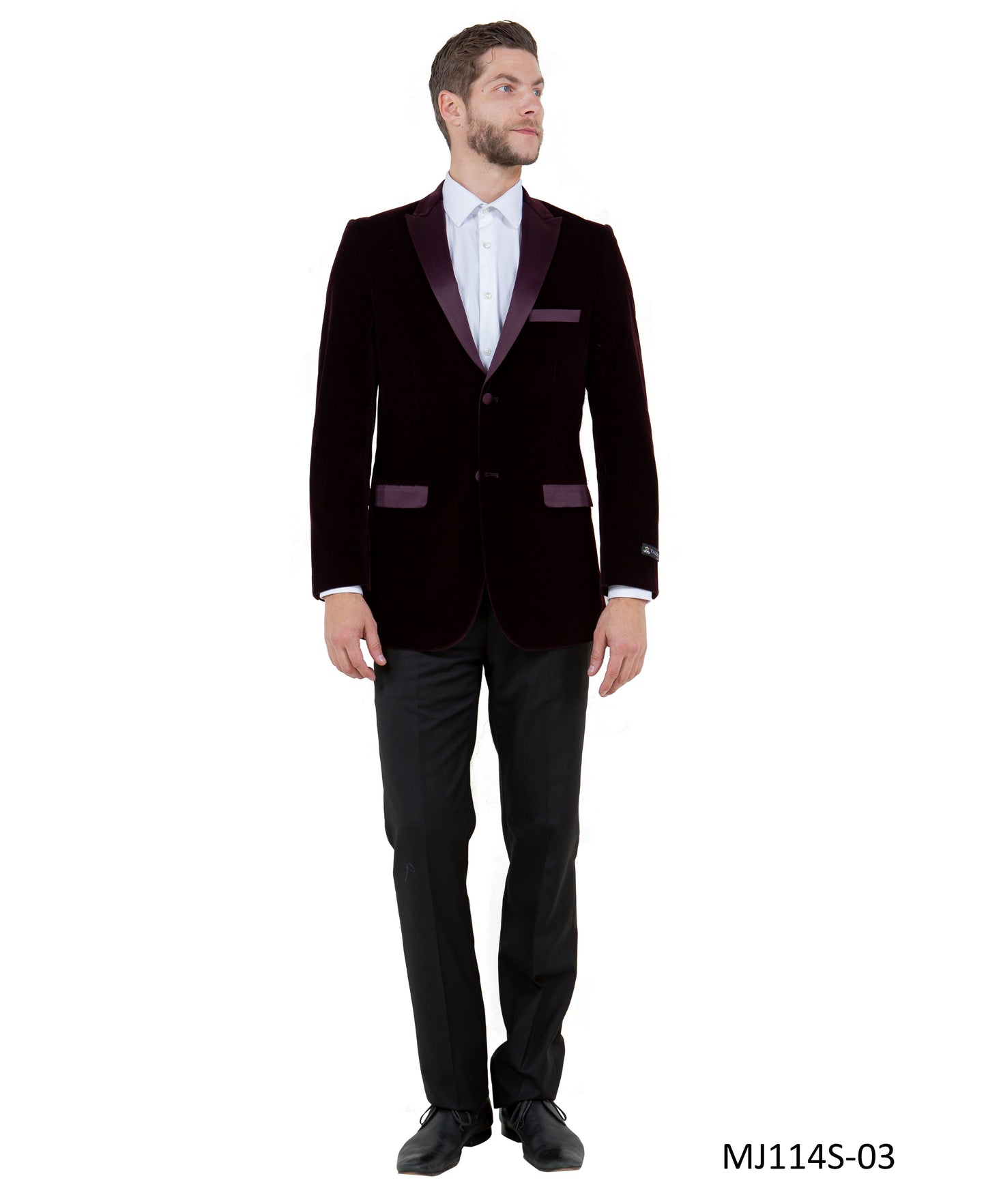 Wine Velvet Modern Fit Satin Peak Lapel With Elbow Patch Tazzio Men's Jacket