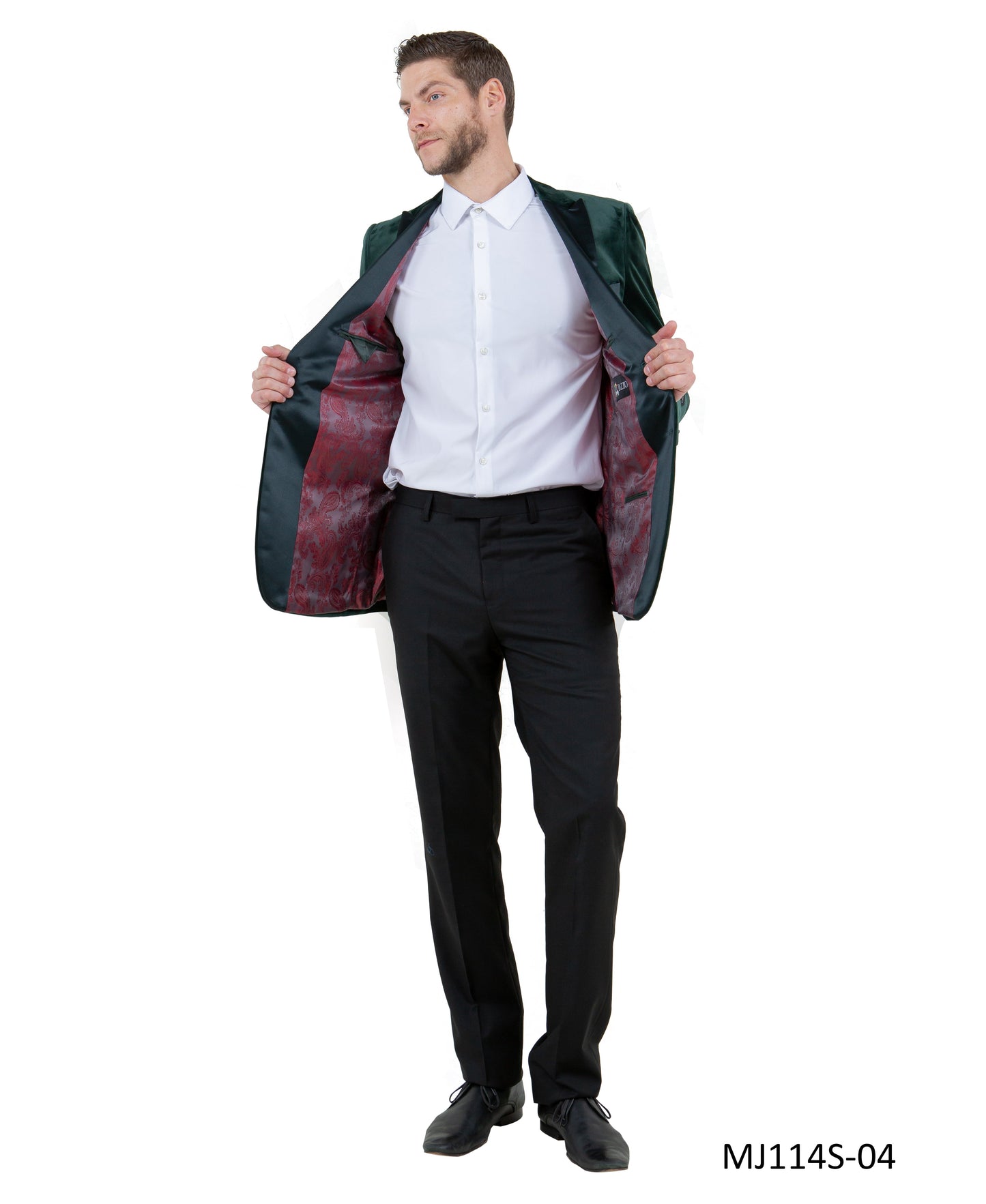 Hunter Green Velvet Modern Fit Satin Peak Lapel With Elbow Patch Tazzio Men's Jacket