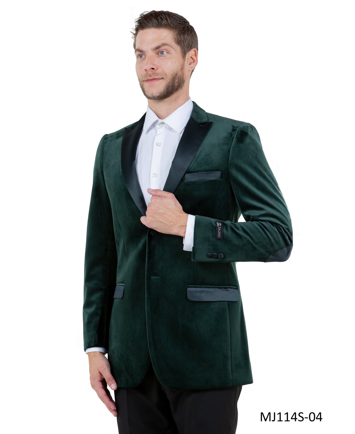 Hunter Green Velvet Modern Fit Satin Peak Lapel With Elbow Patch Tazzio Men's Jacket