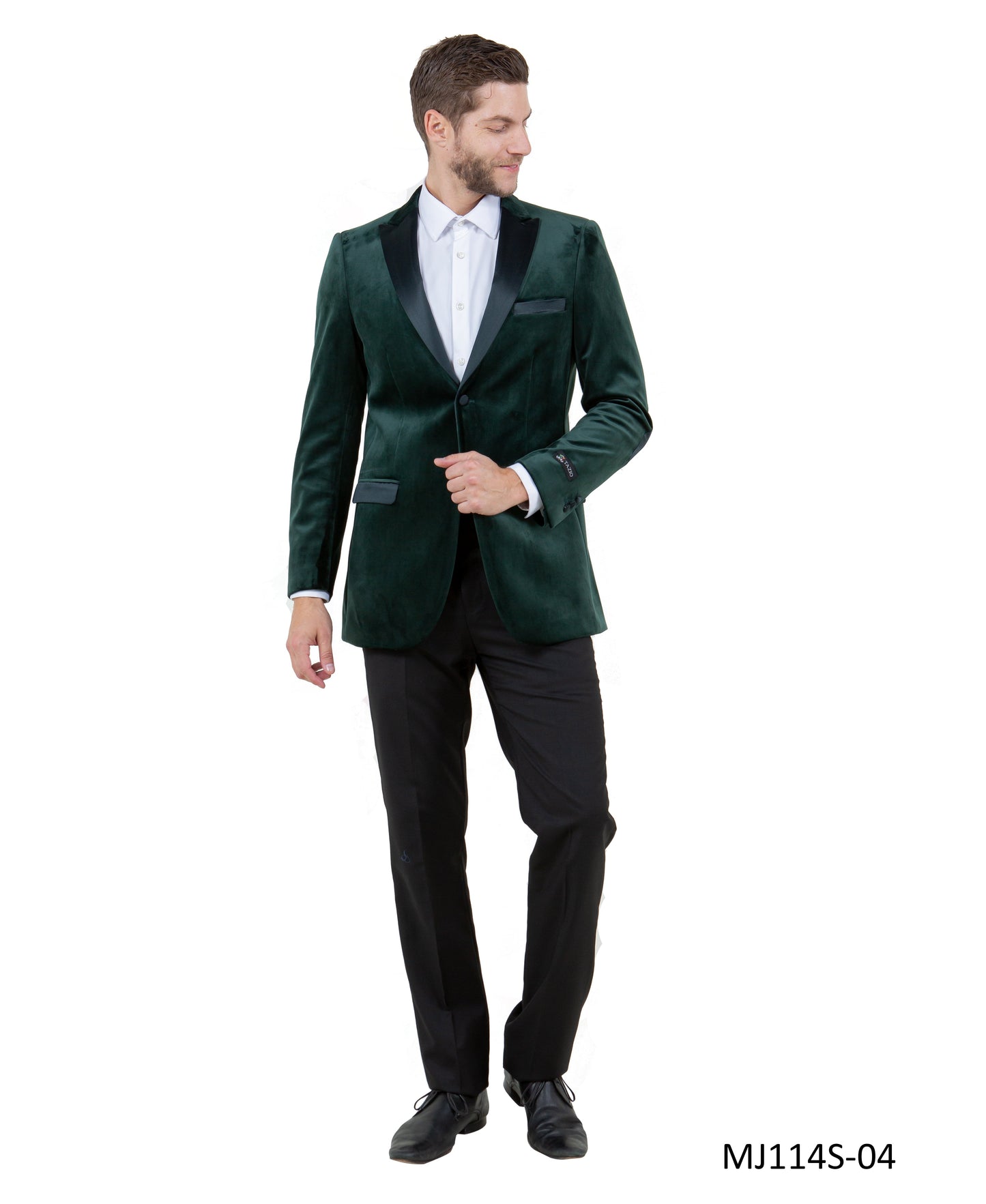 Hunter Green Velvet Modern Fit Satin Peak Lapel With Elbow Patch Tazzio Men's Jacket