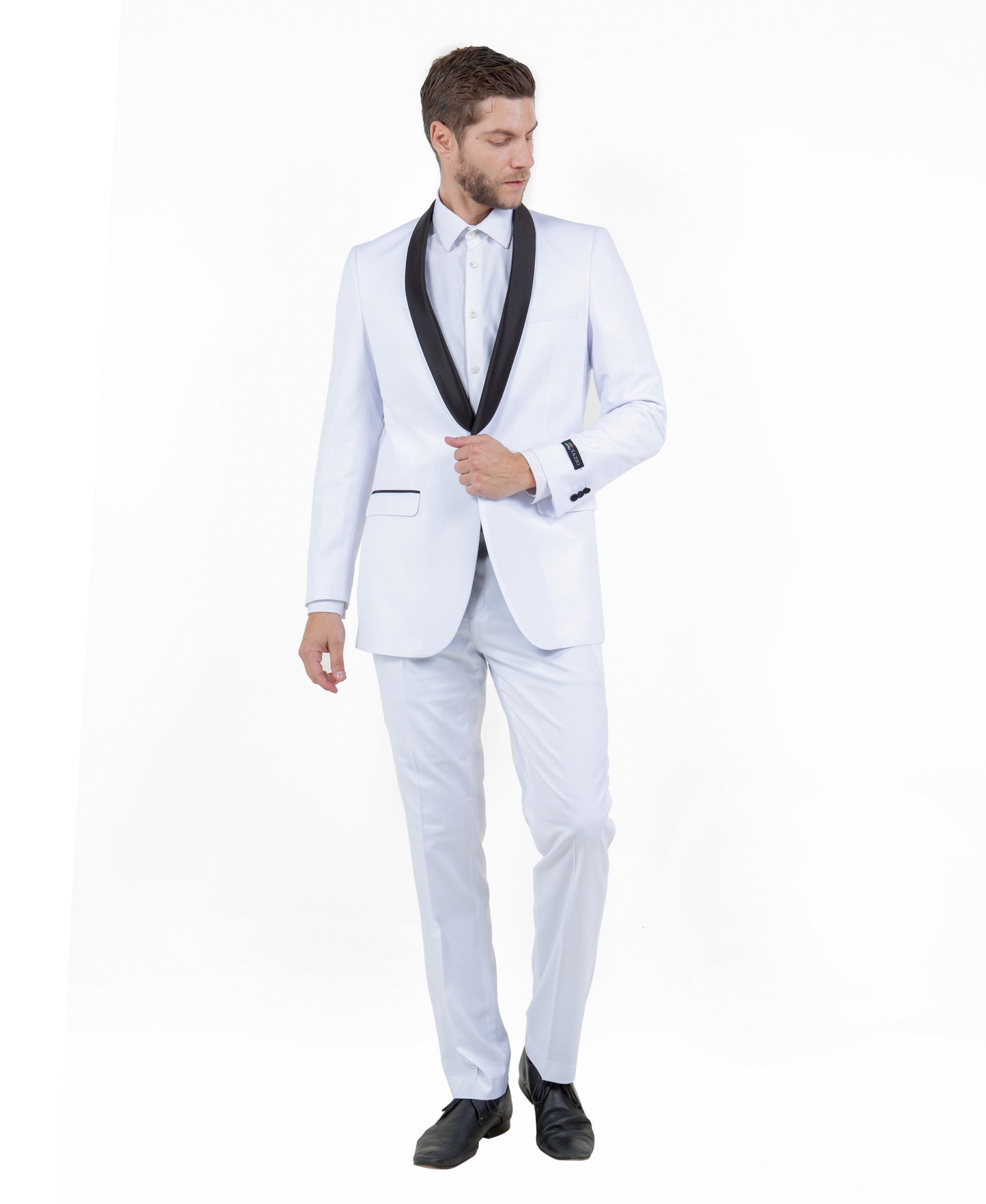 White/Black Satin Shawl lapel Slim Fit Tazzio Men's Dinner Jacket