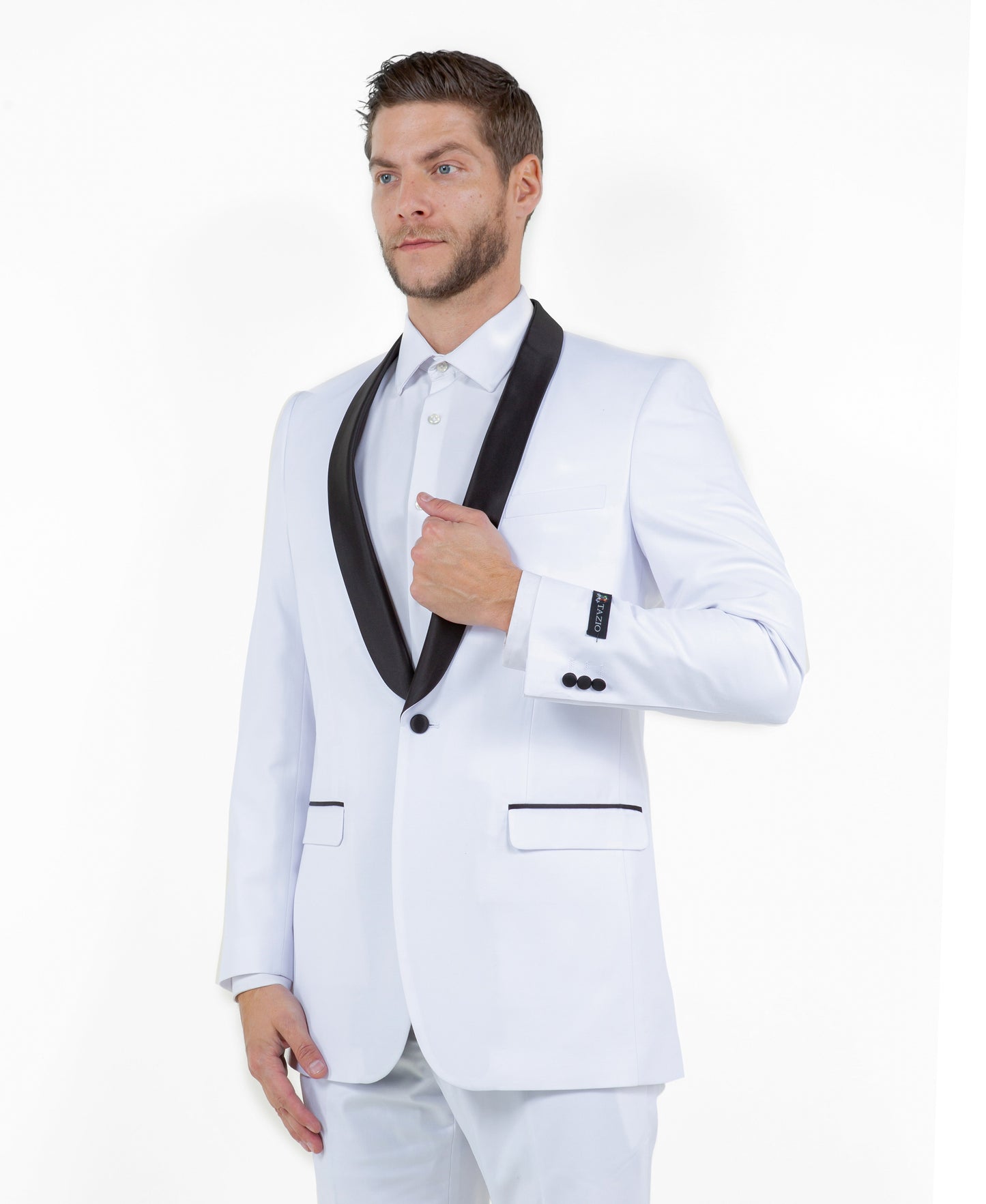 White/Black Satin Shawl lapel Slim Fit Tazzio Men's Dinner Jacket