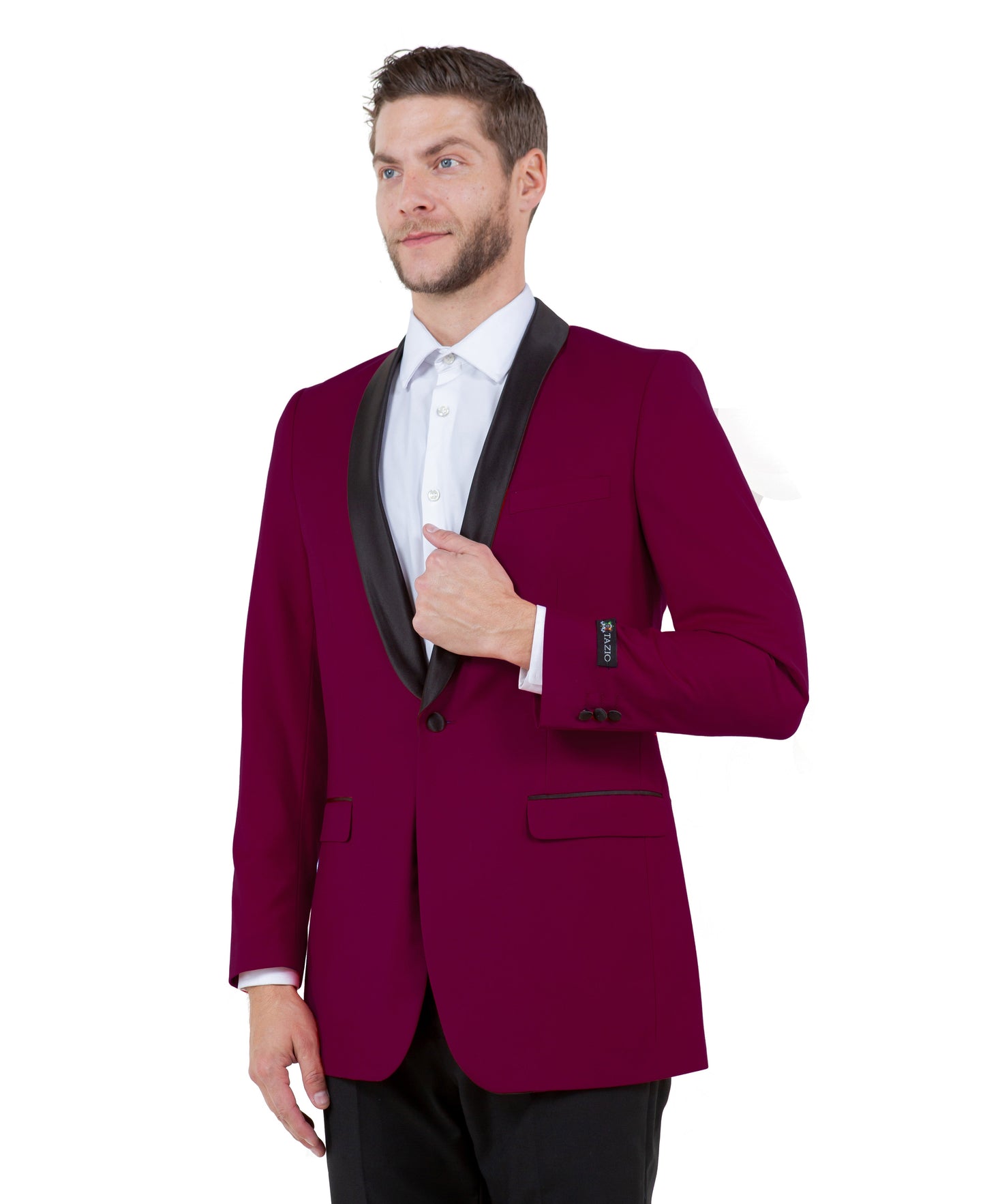 Burgundy/Black Satin Shawl lapel Slim Fit Tazzio Men's Dinner Jacket