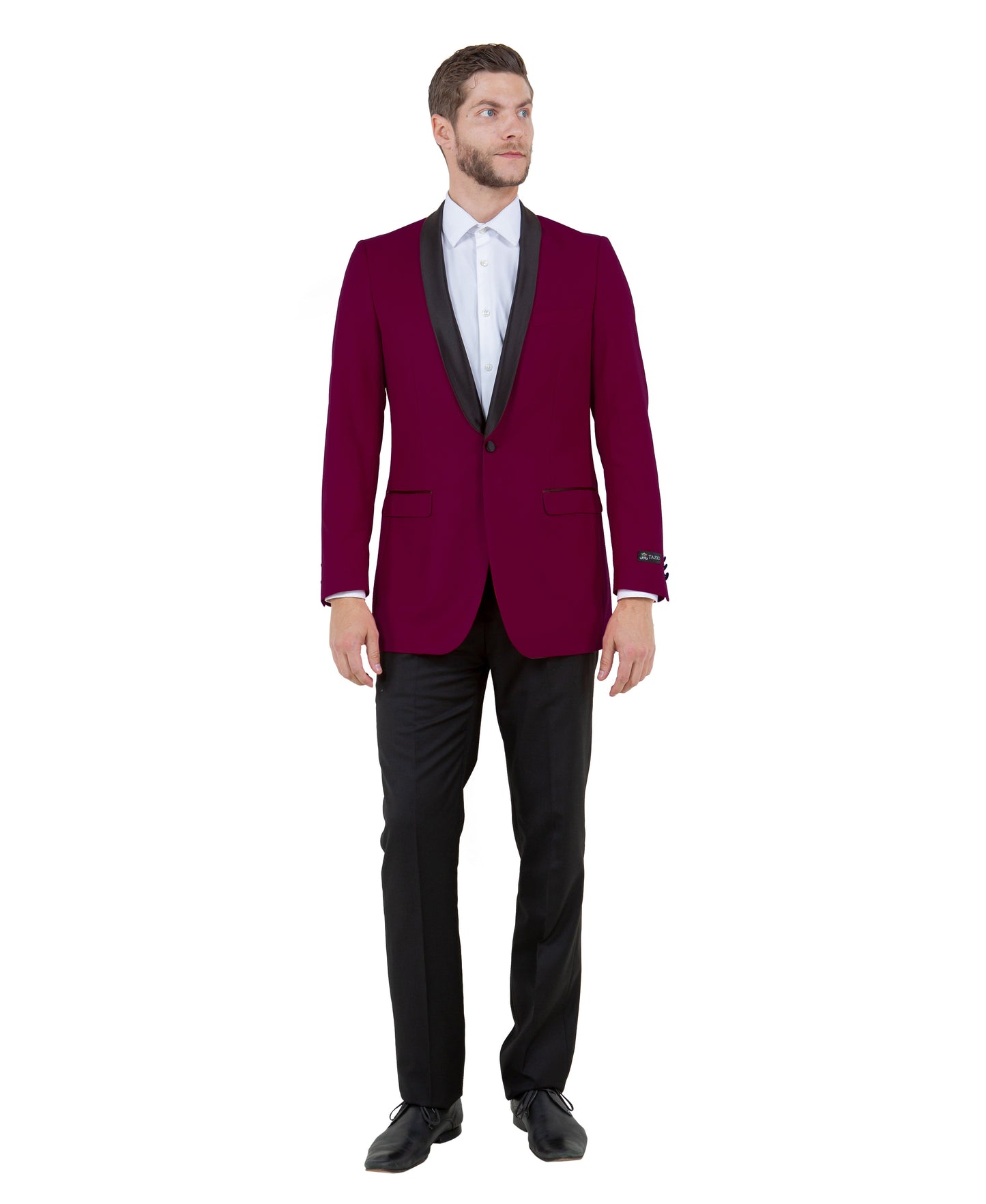 Burgundy/Black Satin Shawl lapel Slim Fit Tazzio Men's Dinner Jacket