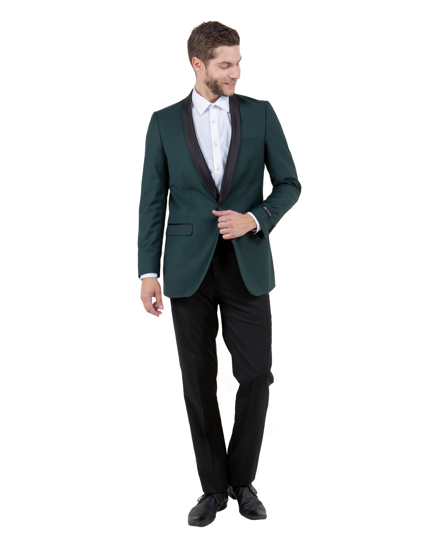 Hunter Green/Black Satin Shawl lapel Slim Fit Tazzio Men's Dinner Jacket