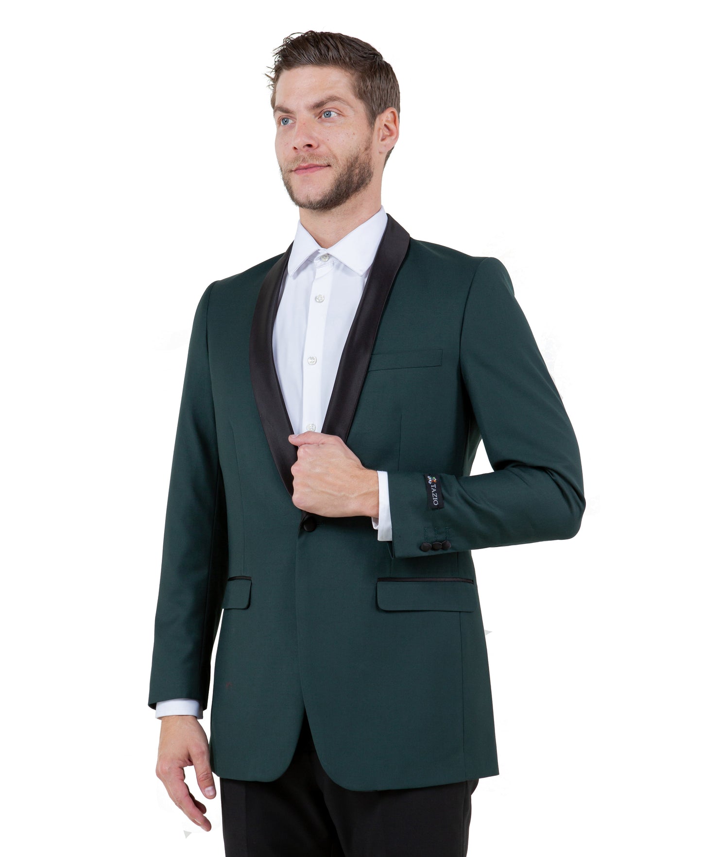 Hunter Green/Black Satin Shawl lapel Slim Fit Tazzio Men's Dinner Jacket